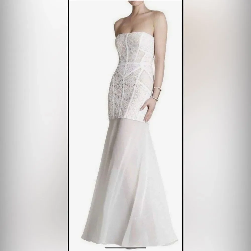 Bcbg Maxazria Elegant White Strapless Lace Dress, US2 - Picture 2 of 14